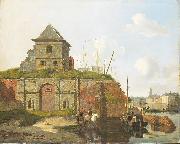 Carel Jacobus Behr Town wall with gunpowder arsenal France oil painting artist